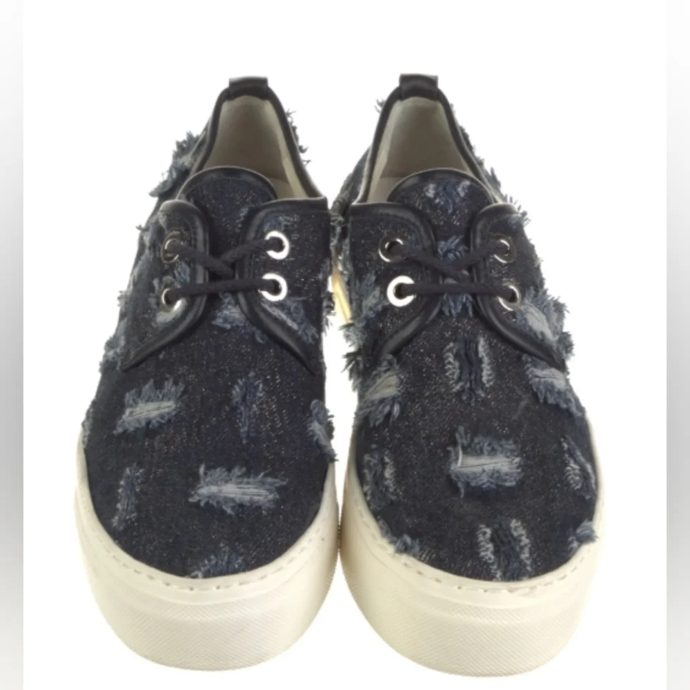 Attilio Giusti Leombruni Distressed Denim Tweed Platform Sneakers – US 7 – EUC